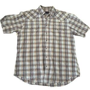 Roper Shirt Mens XL Extra Large Brown Orange Pearl‎ Snap Button Up Plaid Western